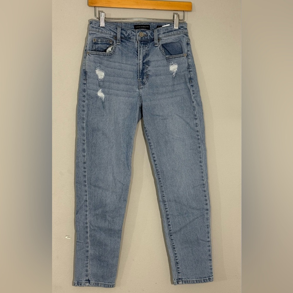 Lucky Brand Drew High Rise Mom Jeans Distressed Light Wash Sz0